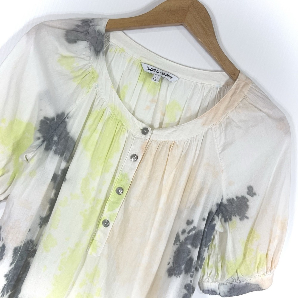 Elizabeth and James Tie Dye Top Size XS Puff Sleeve Button Details 100% Cotton